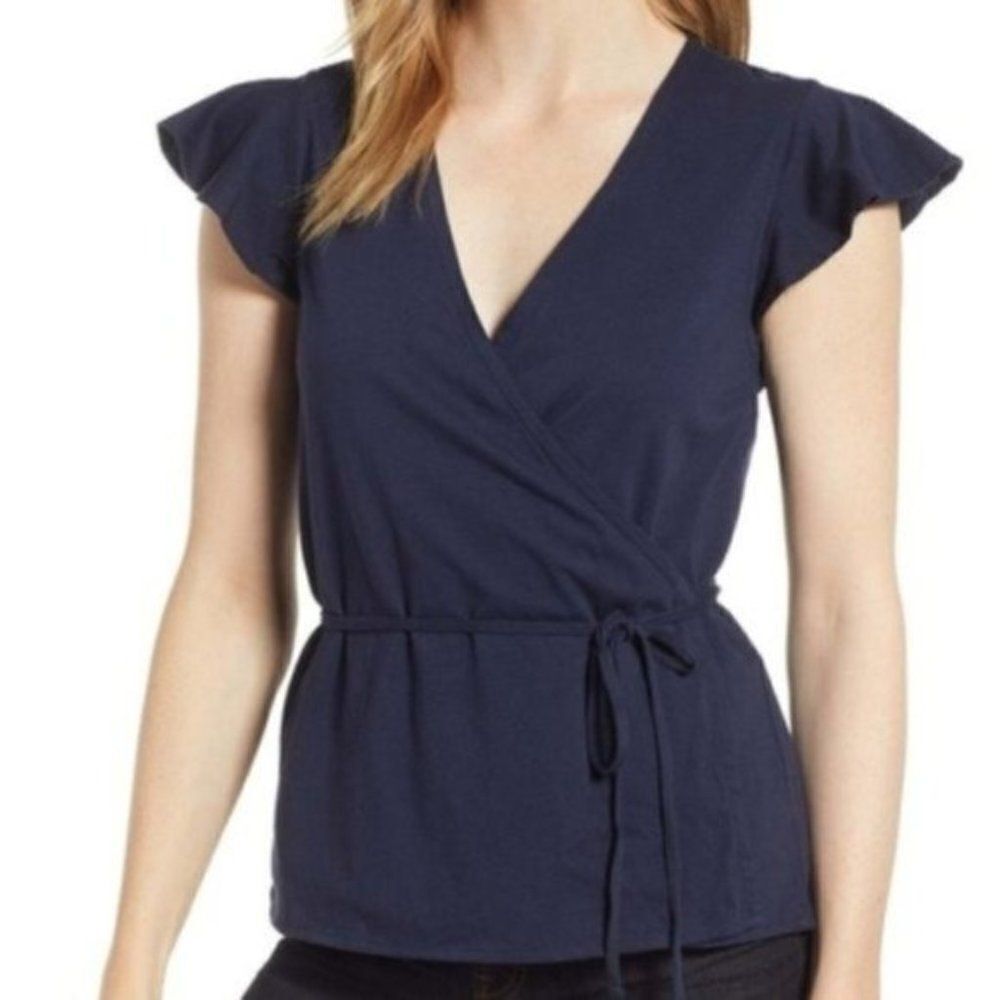 J. CREW Blue Knit Wrap Top 